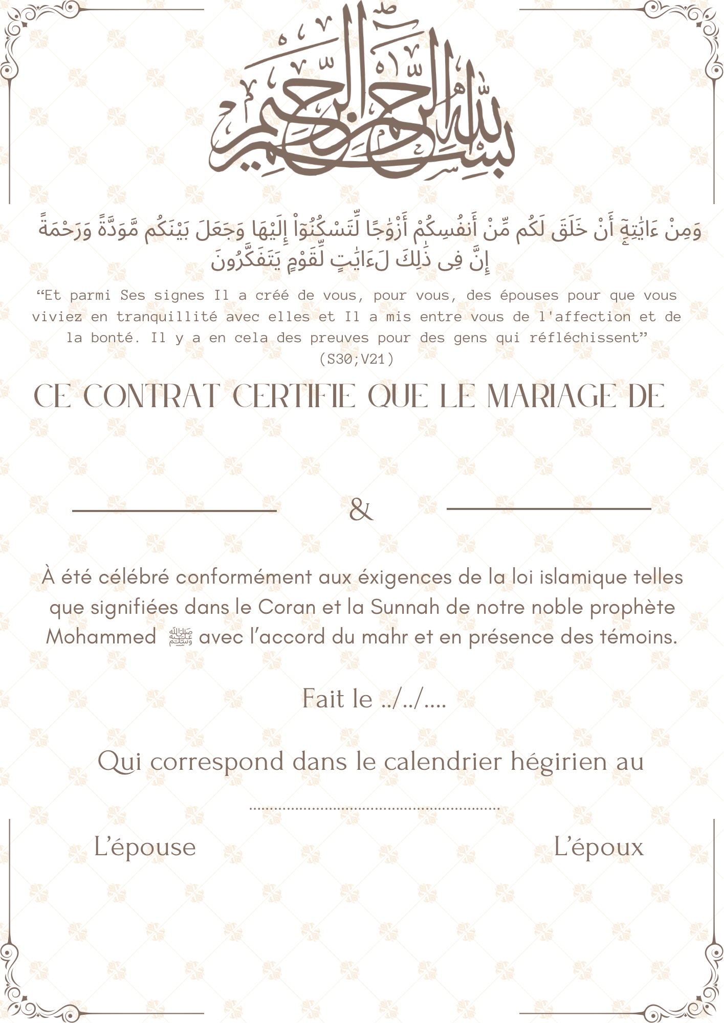 Certificat de mariage